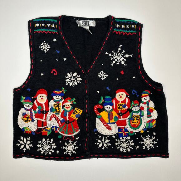 Y2K Segue Ugly Christmas Sweater Vest Black Size XL - Picture 1 of 7